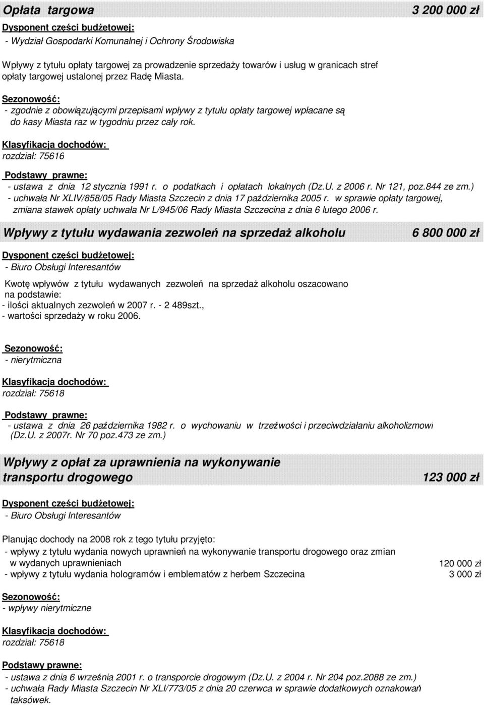 o podatkach i opłatach lokalnych (Dz.U. z 2006 r. Nr 121, poz.844 ze zm.) - uchwała Nr XLIV/858/05 Rady Miasta Szczecin z dnia 17 października 2005 r.