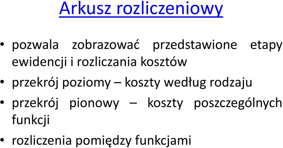 przekrój poziomy koszty według rodzaju przekrój