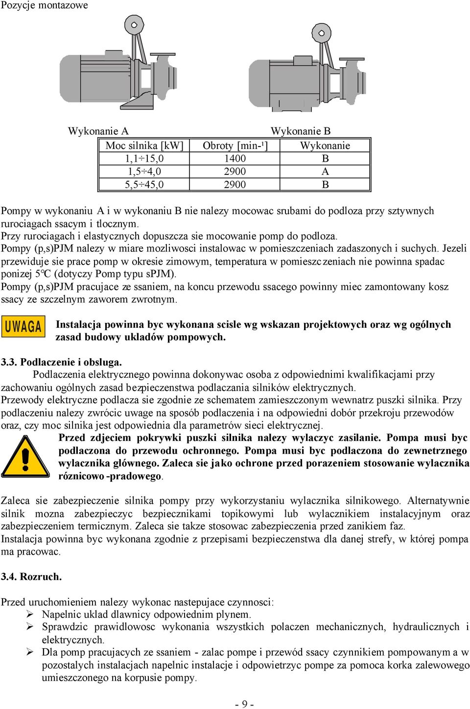 Pompy (p,s)pjm nalezy w miare mozliwosci instalowac w pomieszczeniach zadaszonych i suchych.