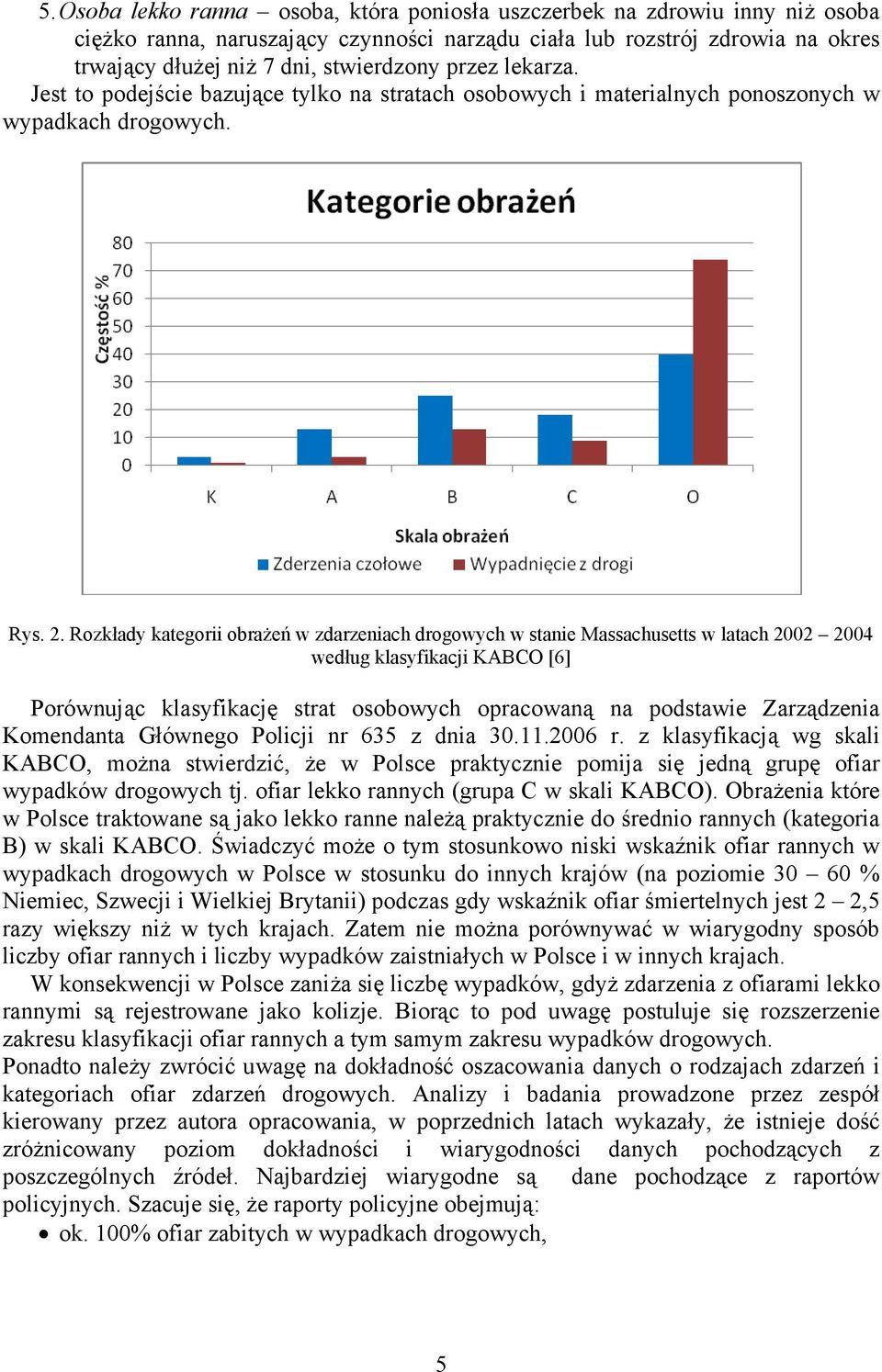 Rozkłady kategorii obrażeń w zdarzeniach drogowych w stanie Massachusetts w latach 2002 2004 według klasyfikacji KABCO [6] Porównując klasyfikację strat osobowych opracowaną na podstawie Zarządzenia