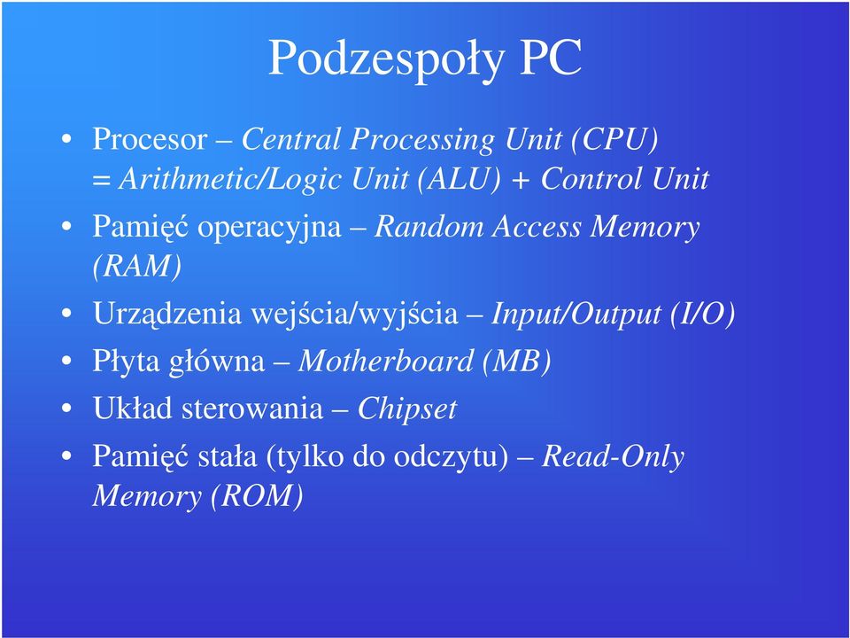 Urządzenia wejścia/wyjścia Input/Output (I/O) Płyta główna Motherboard