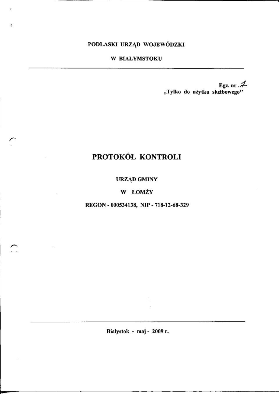 KONTROLI URZĄD GMINY W ŁOMŻY REGON -