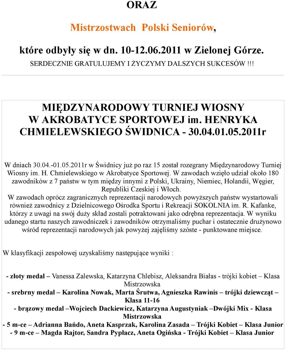 W zawodach wzięło udział około 180 zawodników z 7 państw w tym między innymi z Polski, Ukrainy, Niemiec, Holandii, Węgier, Republiki Czeskiej i Włoch.