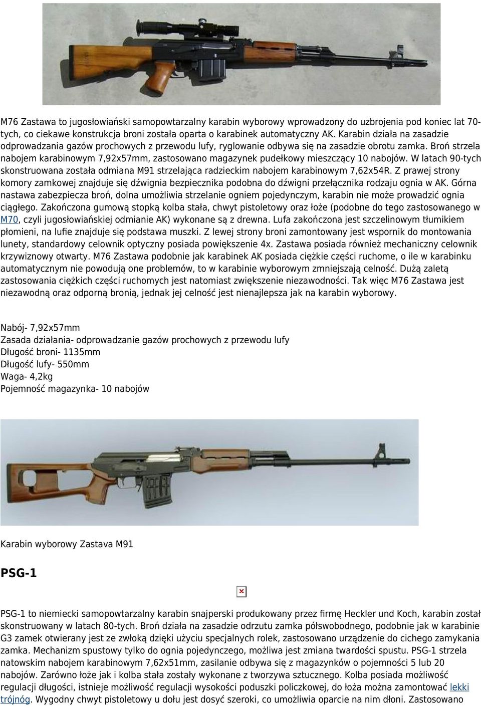 Broń strzela nabojem karabinowym 7,92x57mm, zastosowano magazynek pudełkowy mieszczący 10 nabojów.