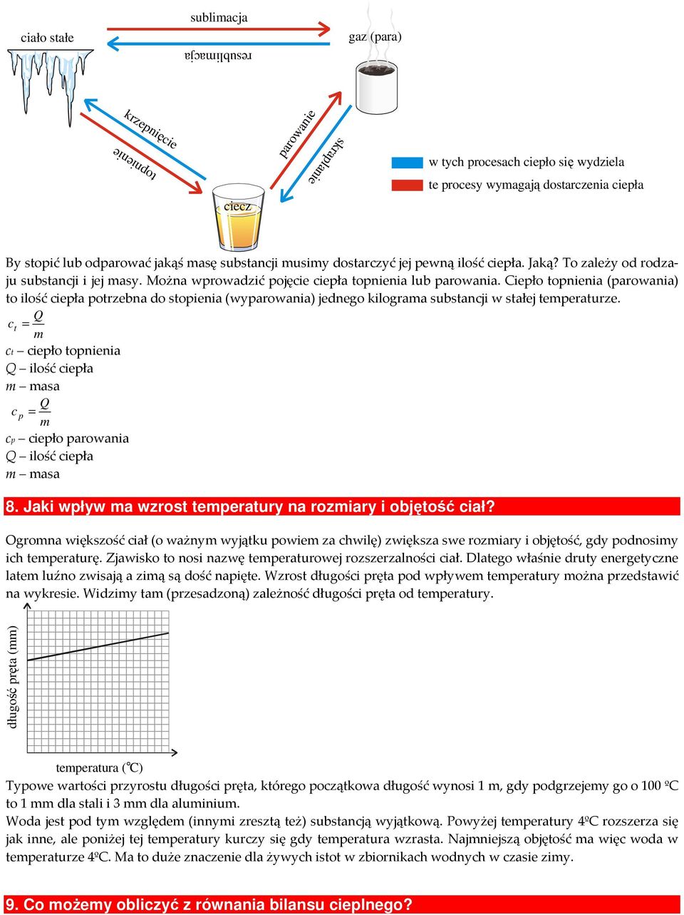 Ciepło topnienia (parowania) to ilość ciepła potrzebna do stopienia (wyparowania) jednego kilograma substancji w stałej temperaturze.