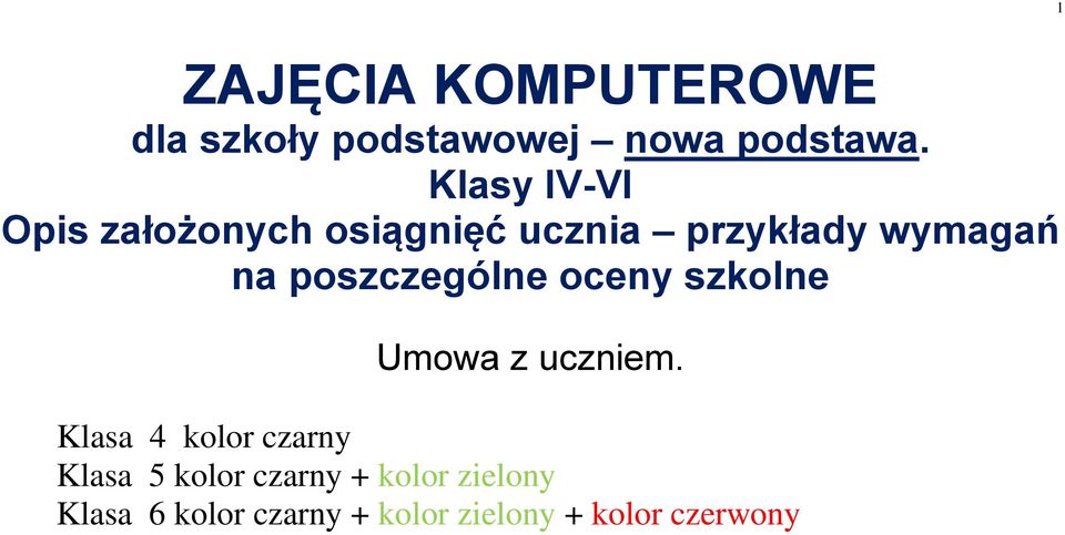 poszczególne oceny szkolne Umowa z uczniem.