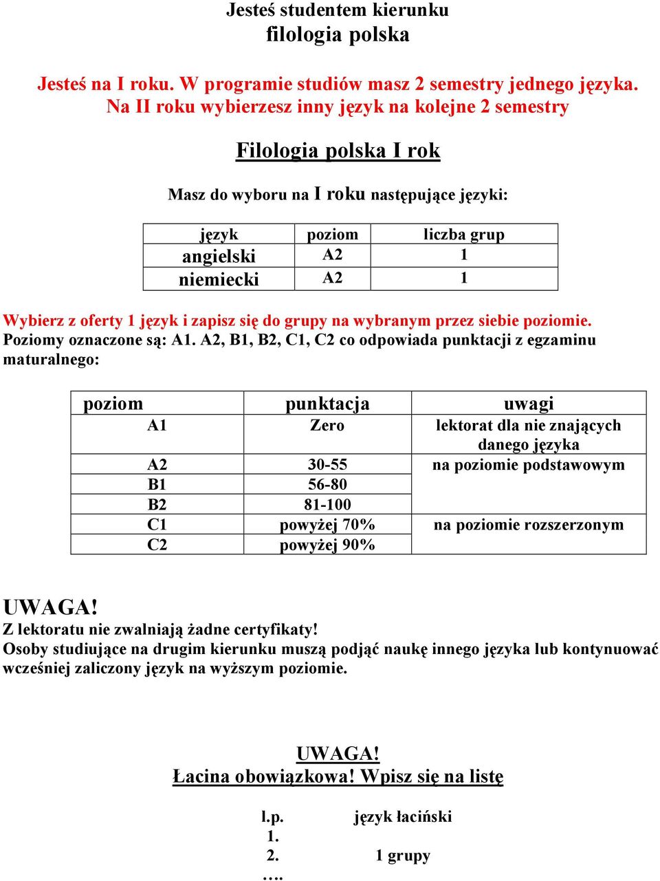 Na II roku wybierzesz inny język na kolejne 2 semestry Filologia polska I rok Masz