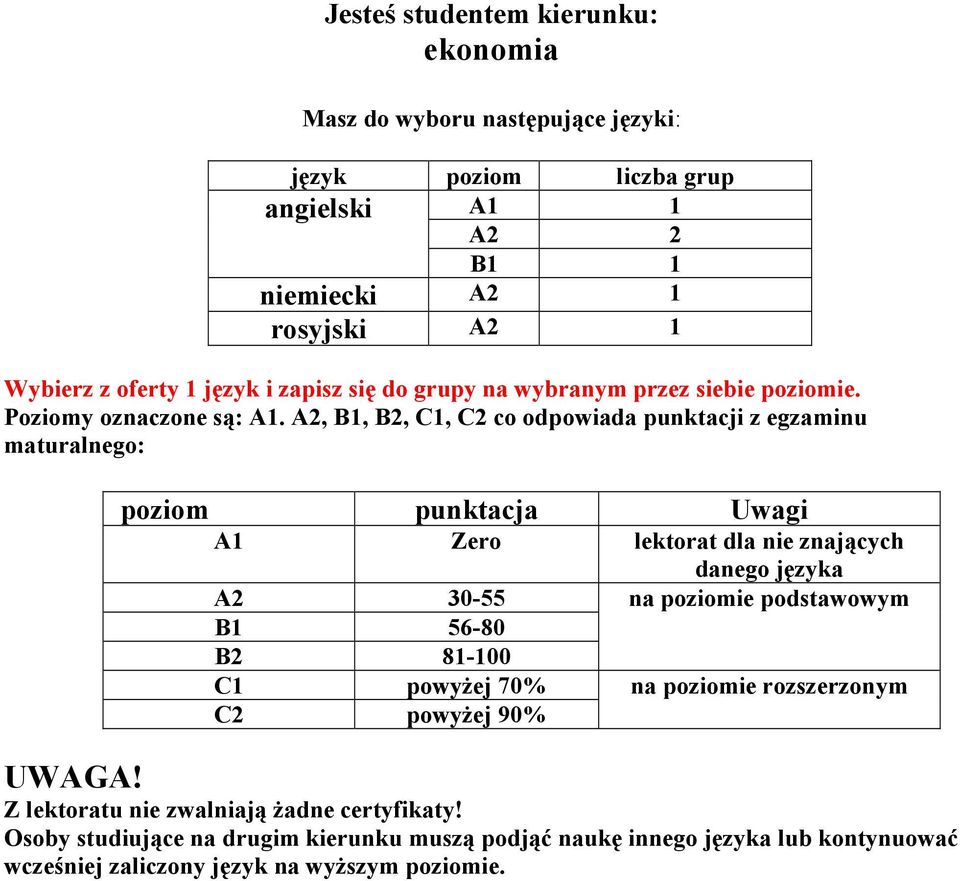 angielski A1 1 A2 2 B1 1 niemiecki