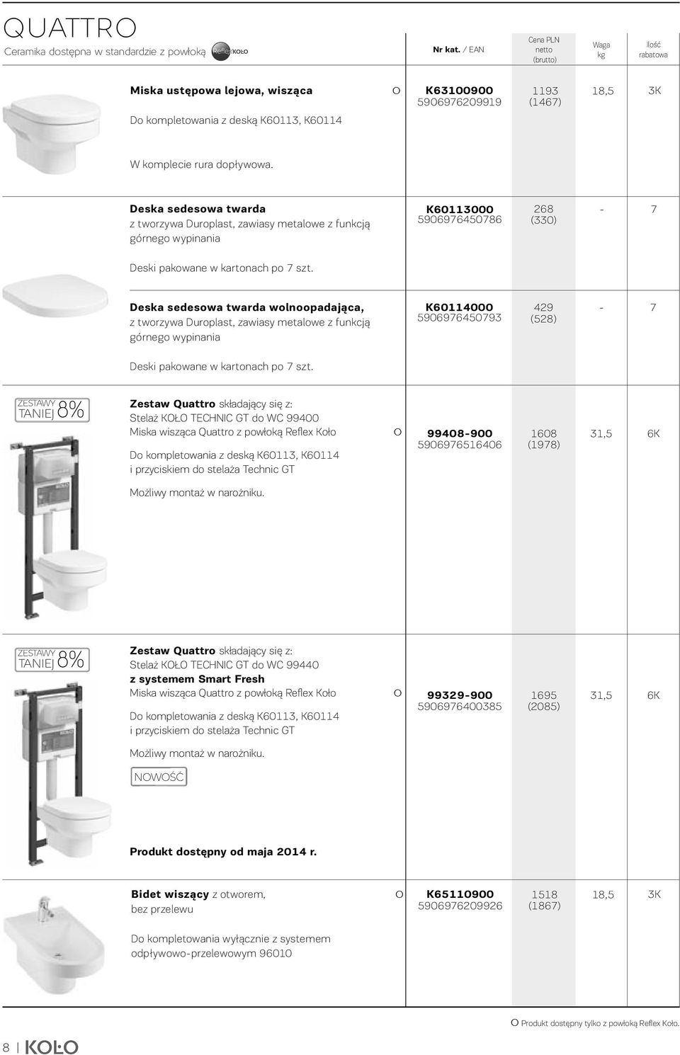 Deska sedesowa twarda wolnoopadająca, z tworzywa Duroplast, zawiasy metalowe z funkcją górnego wypinania K604000 9069764079 429 (28) - 7 Deski pakowane w kartonach po 7 szt.