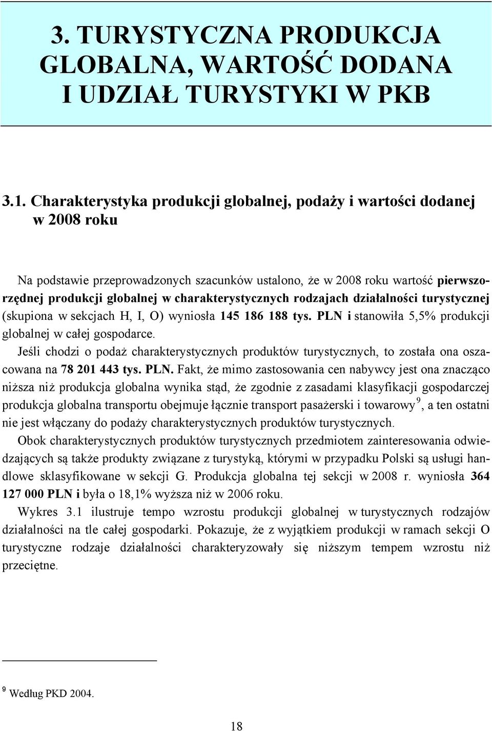 charakterystycznych rodzajach działalności turystycznej (skupiona w sekcjach H, I, O) wyniosła 145 186 188 tys. PLN i stanowiła 5,5% produkcji globalnej w całej gospodarce.