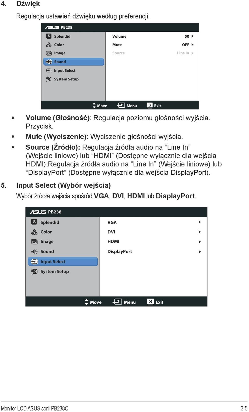 Mute (Wyciszenie): Wyciszenie głośności wyjścia.