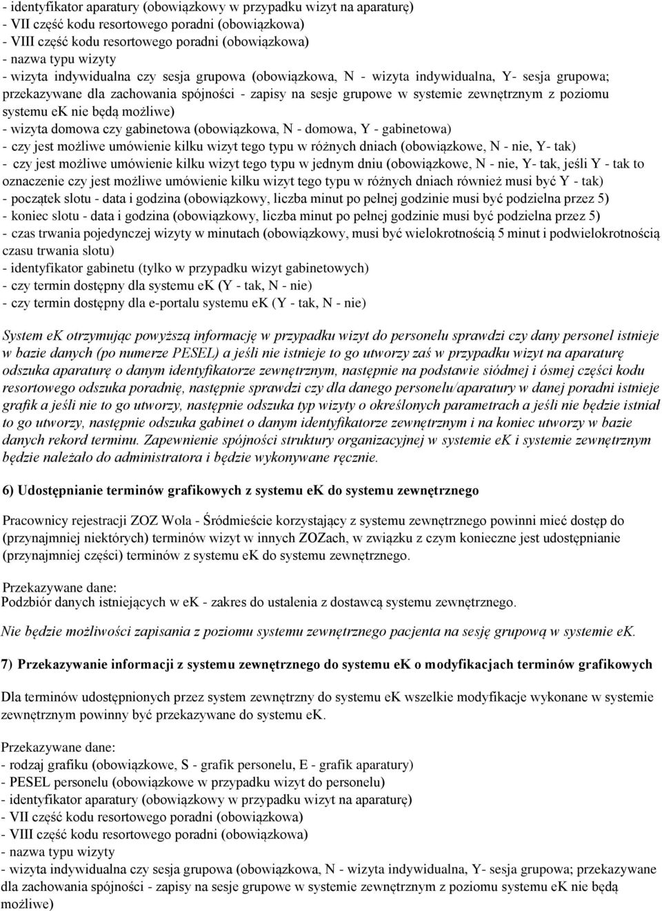 (obowiązkowe, N - nie, Y- tak) - czy jest możliwe umówienie kilku wizyt tego typu w jednym dniu (obowiązkowe, N - nie, Y- tak, jeśli Y - tak to oznaczenie czy jest możliwe umówienie kilku wizyt tego