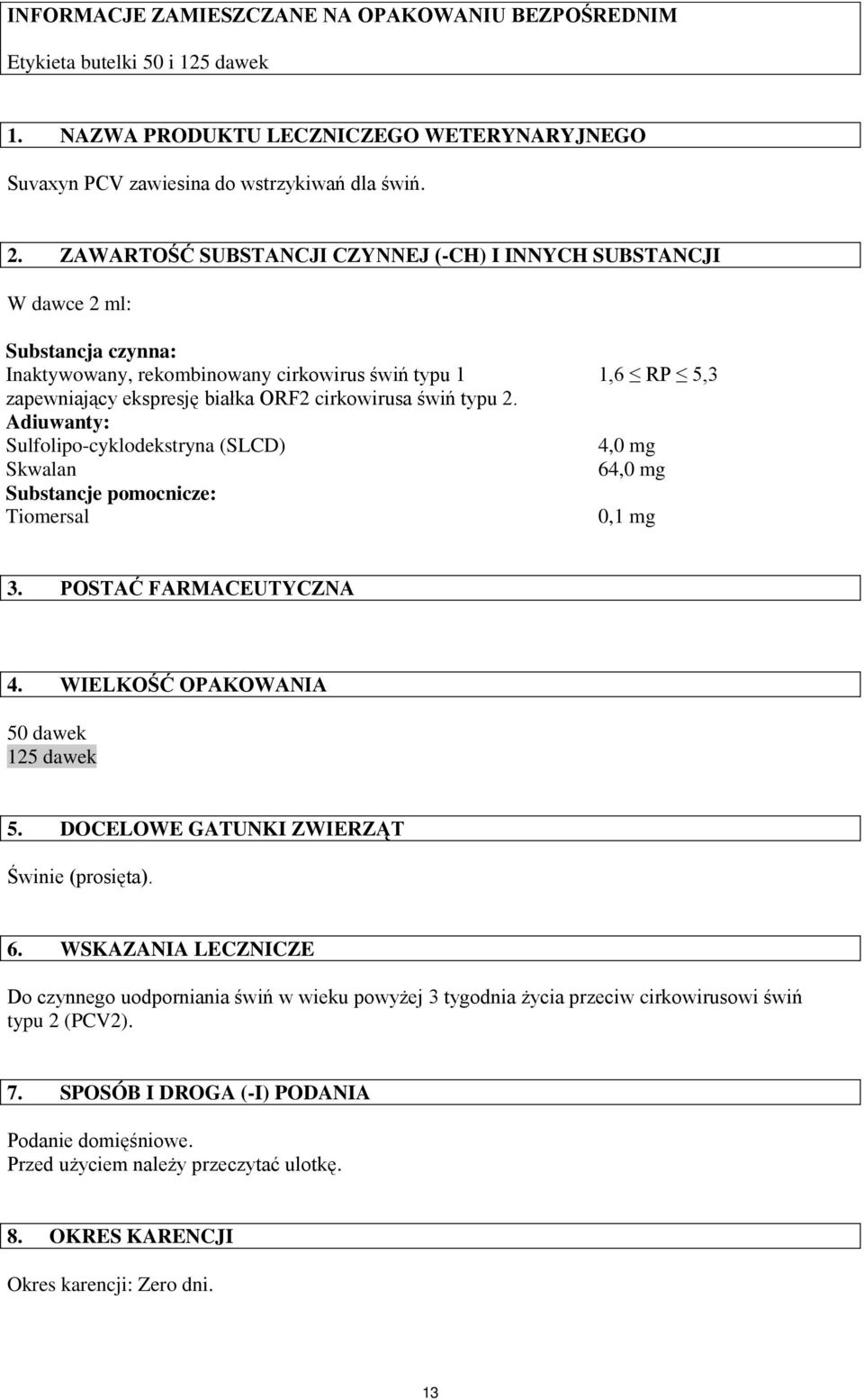 Adiuwanty: Sulfolipo-cyklodekstryna (SLCD) Skwalan Substancje pomocnicze: Tiomersal 1,6 RP 5,3 4,0 mg 64,0 mg 0,1 mg 3. POSTAĆ FARMACEUTYCZNA 4. WIELKOŚĆ OPAKOWANIA 50 dawek 125 dawek 5.