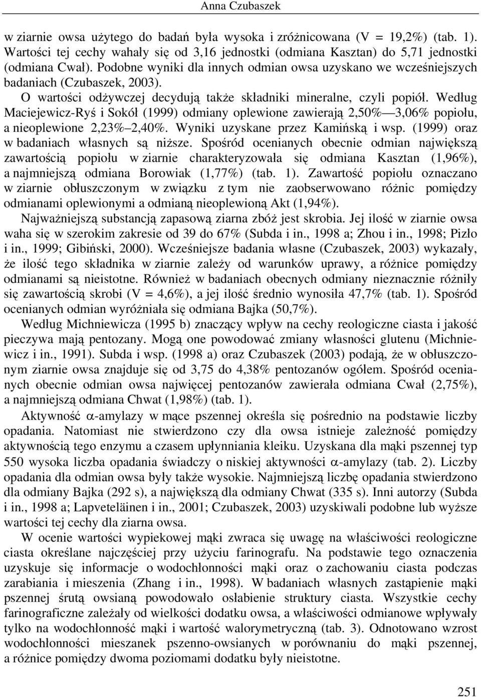 Według Maciejewicz-Ryś i Sokół (1999) odmiany oplewione zawierają 2,50% 3,06% popiołu, a nieoplewione 2,23% 2,40%. Wyniki uzyskane przez Kamińską i wsp. (1999) oraz w badaniach własnych są niższe.