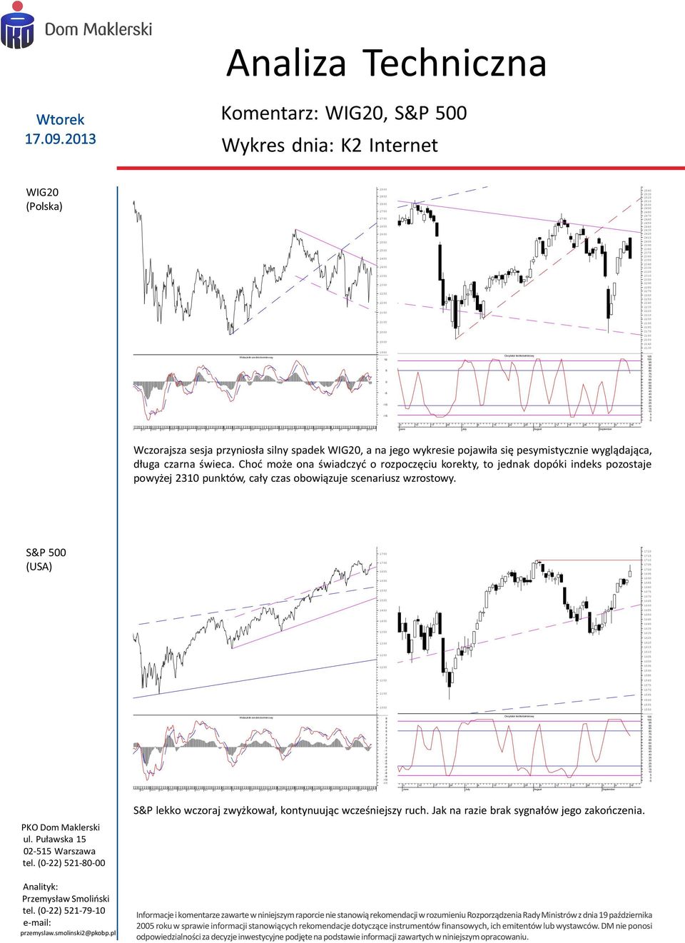 Choæ mo e ona œwiadczyæ o rozpoczêciu korekty, to jednak dopóki indeks pozostaje powy ej punktów, ca³y czas obowi¹zuje scenariusz wzrostowy. S&P (USA) - - - - PKO Dom Maklerski ul.