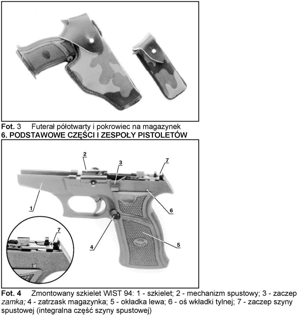 4 Zmontowany szkielet WIST 94: 1 - szkielet; 2 - mechanizm spustowy; 3 -