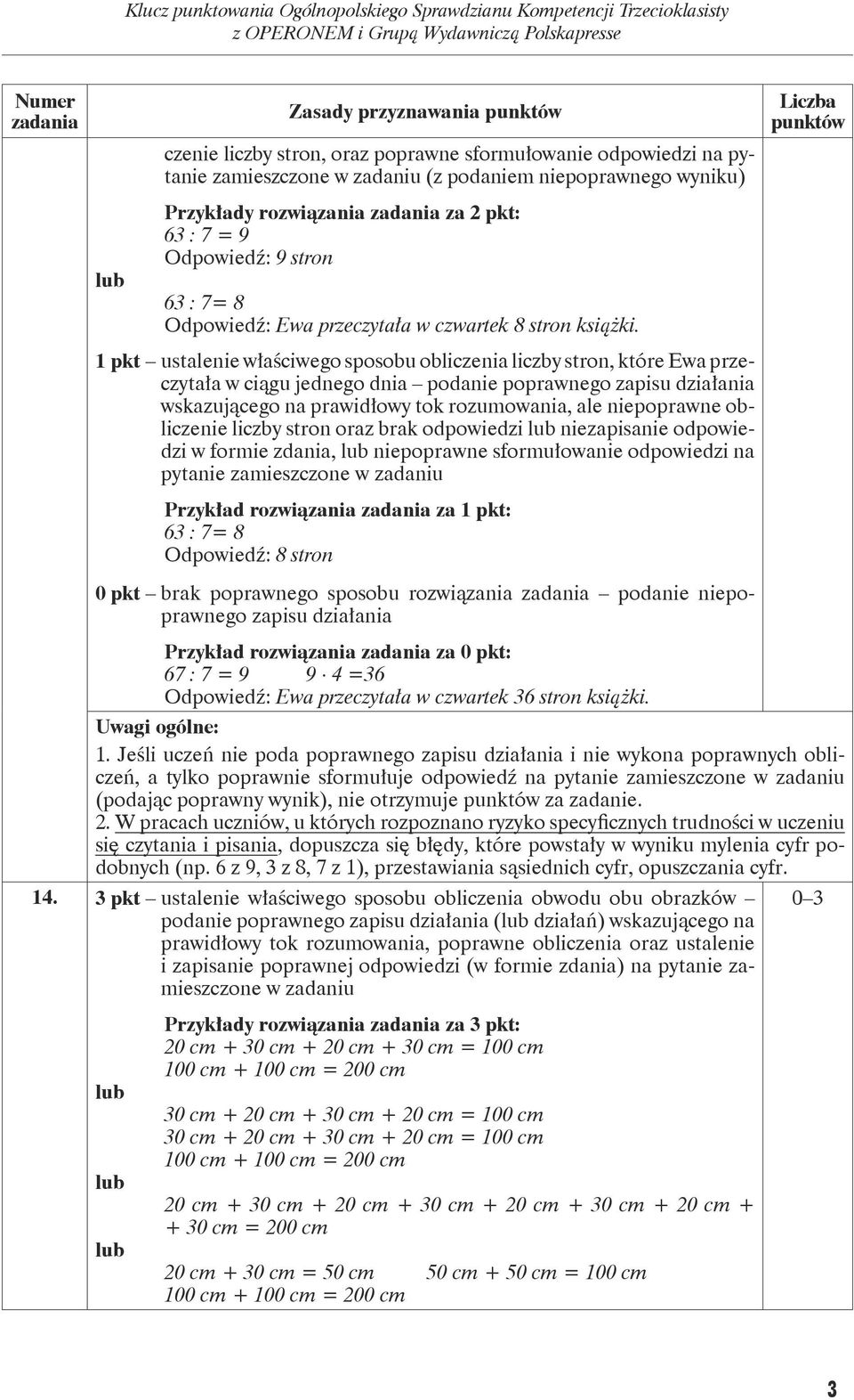 1 pkt ustalenie właściwego sposobu obliczenia liczby stron, które Ewa przeczytała w ciągu jednego dnia podanie poprawnego zapisu działania wskazującego na prawidłowy tok rozumowania, ale niepoprawne