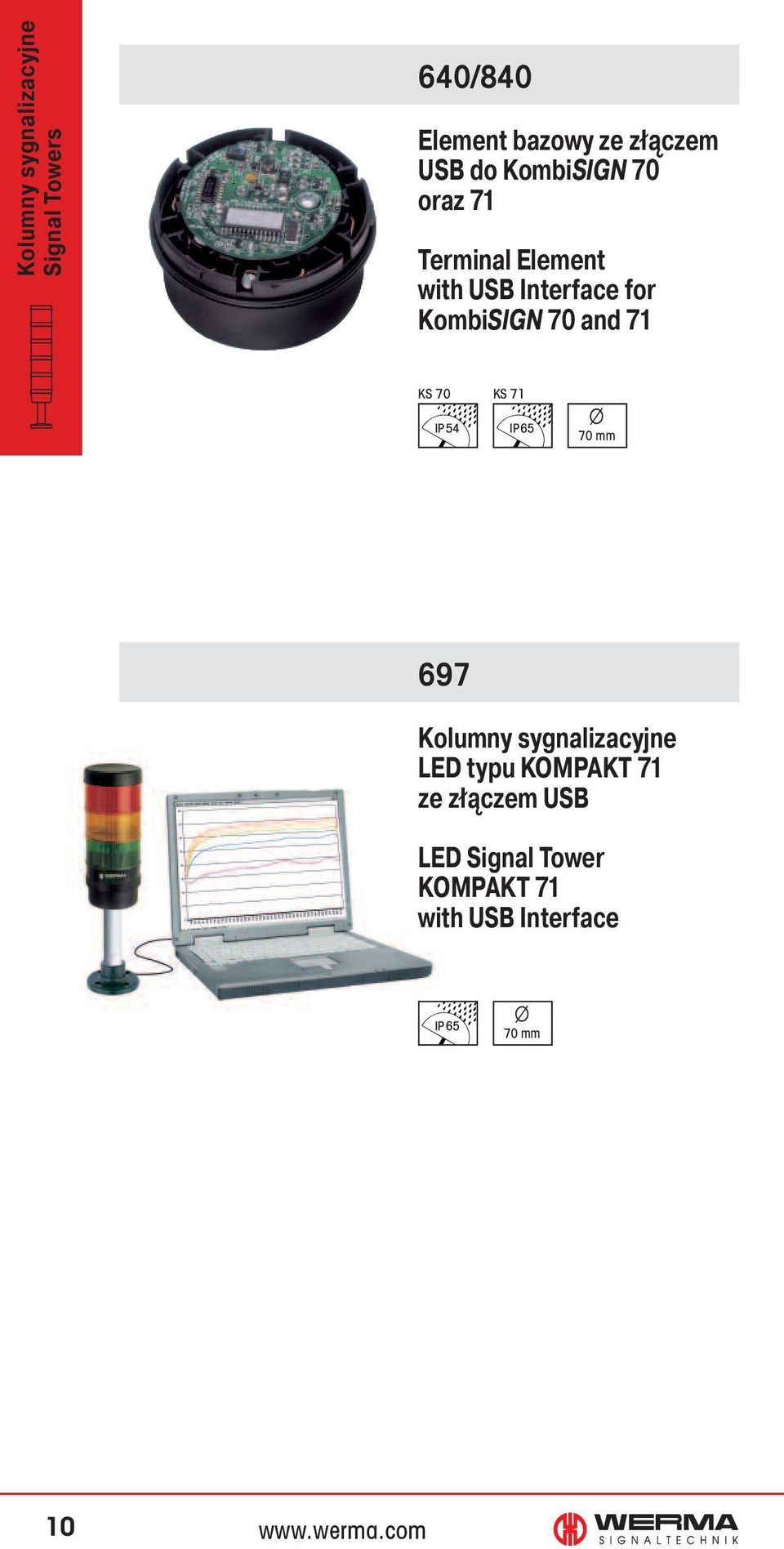 70 and 71 KS 70 KS 71 IP54 Ø 70 mm 697 Kolumny sygnalizacyjne LED typu