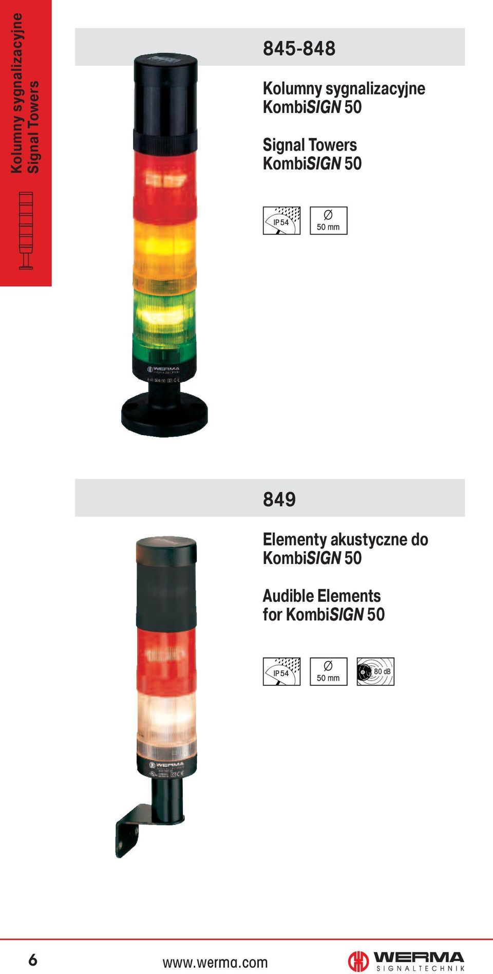 50 IP54 Ø 50 mm 849 Elementy akustyczne do KombiSIGN