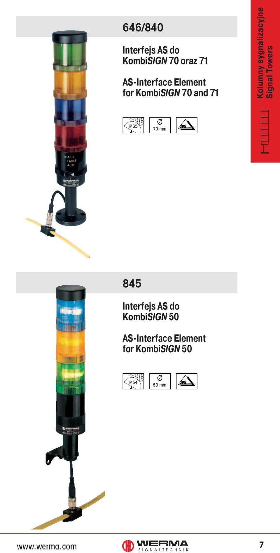 sygnalizacyjne Signal Towers Ø 70 mm 845 Interfejs AS