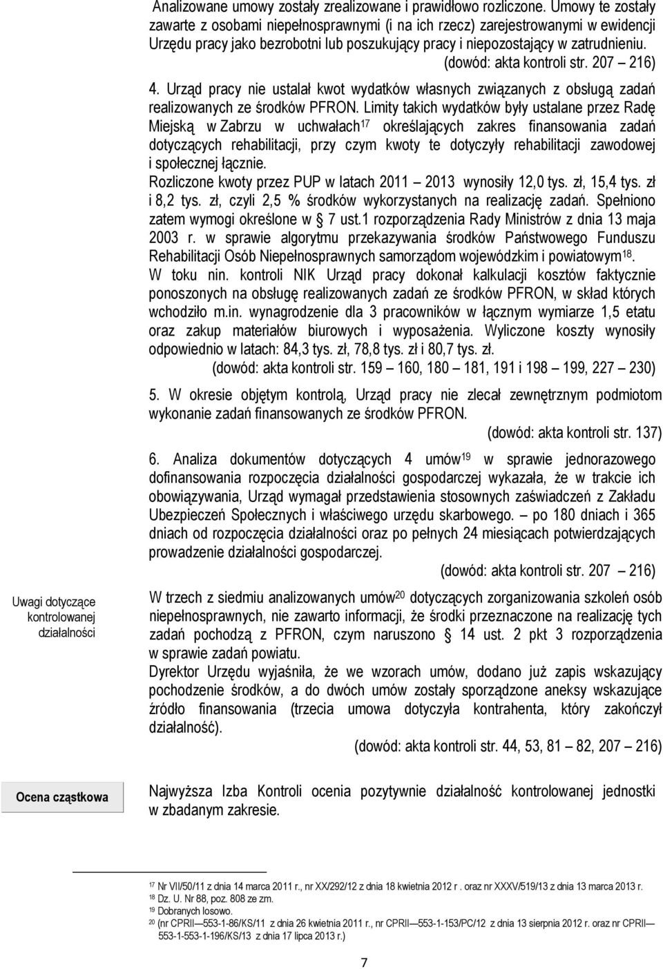 (dowód: akta kontroli str. 207 216) 4. Urząd pracy nie ustalał kwot wydatków własnych związanych z obsługą zadań realizowanych ze środków PFRON.