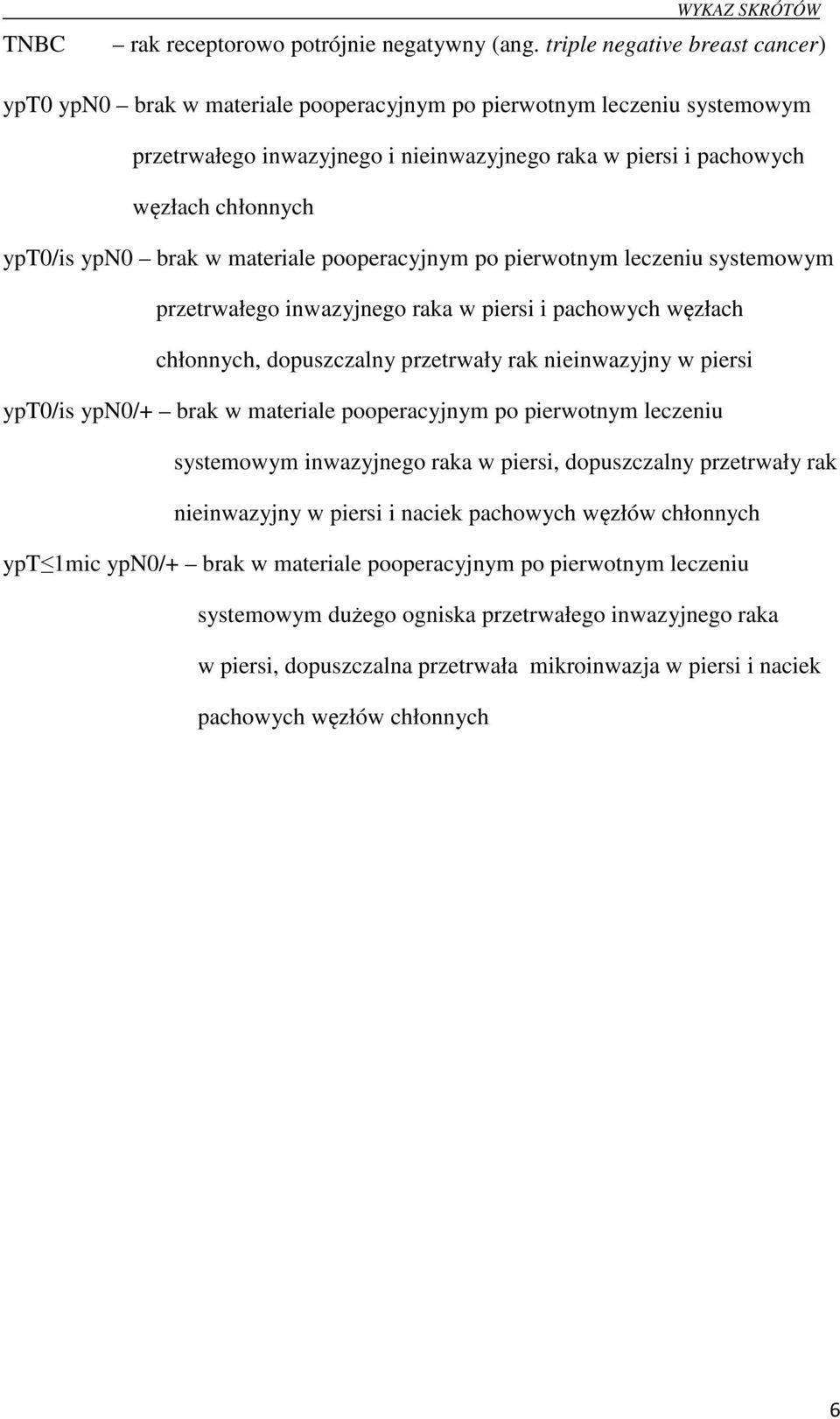 ypn0 brak w materiale pooperacyjnym po pierwotnym leczeniu systemowym przetrwałego inwazyjnego raka w piersi i pachowych węzłach chłonnych, dopuszczalny przetrwały rak nieinwazyjny w piersi ypt0/is