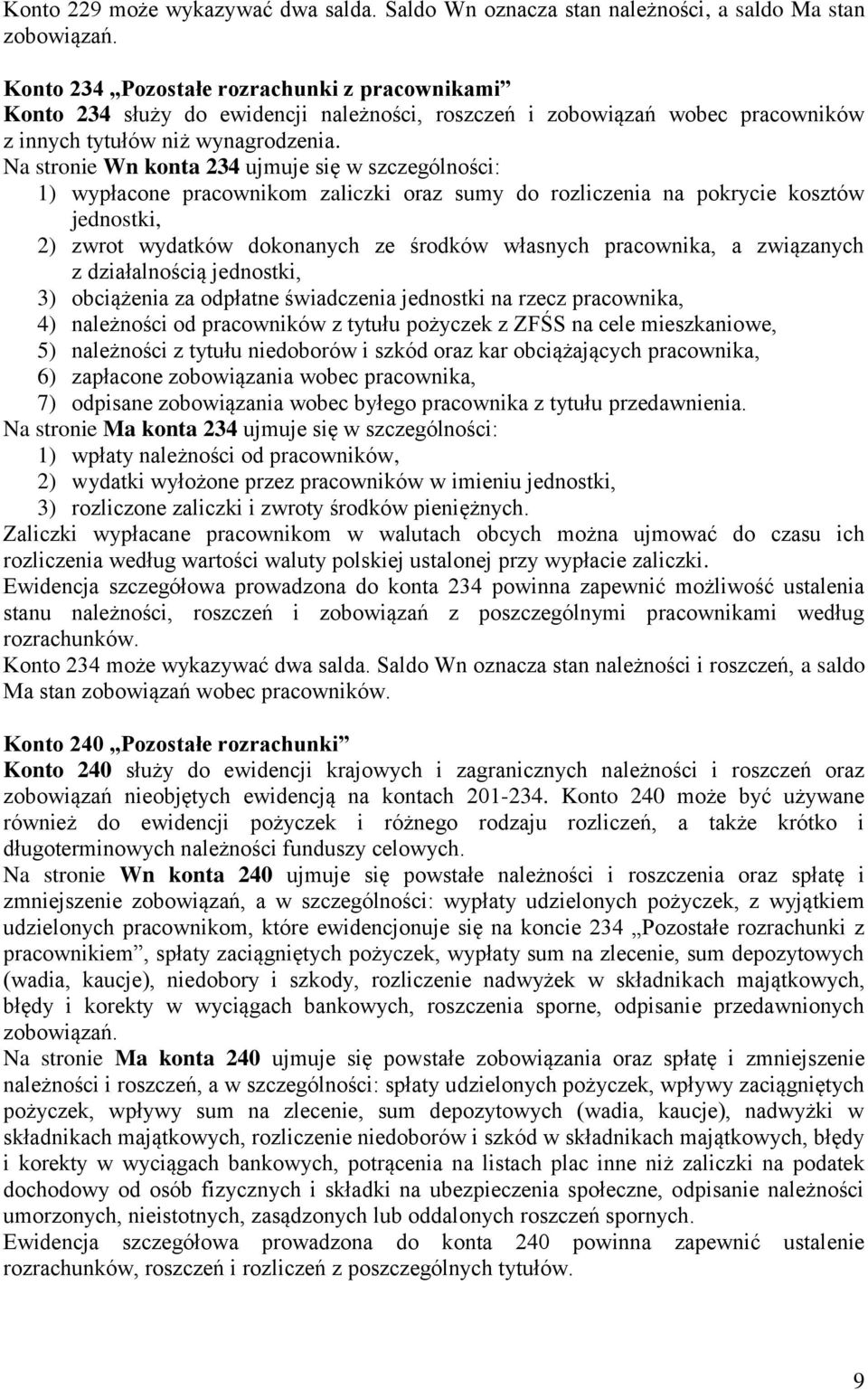 Na stronie Wn konta 234 ujmuje się w szczególności: 1) wypłacone pracownikom zaliczki oraz sumy do rozliczenia na pokrycie kosztów jednostki, 2) zwrot wydatków dokonanych ze środków własnych