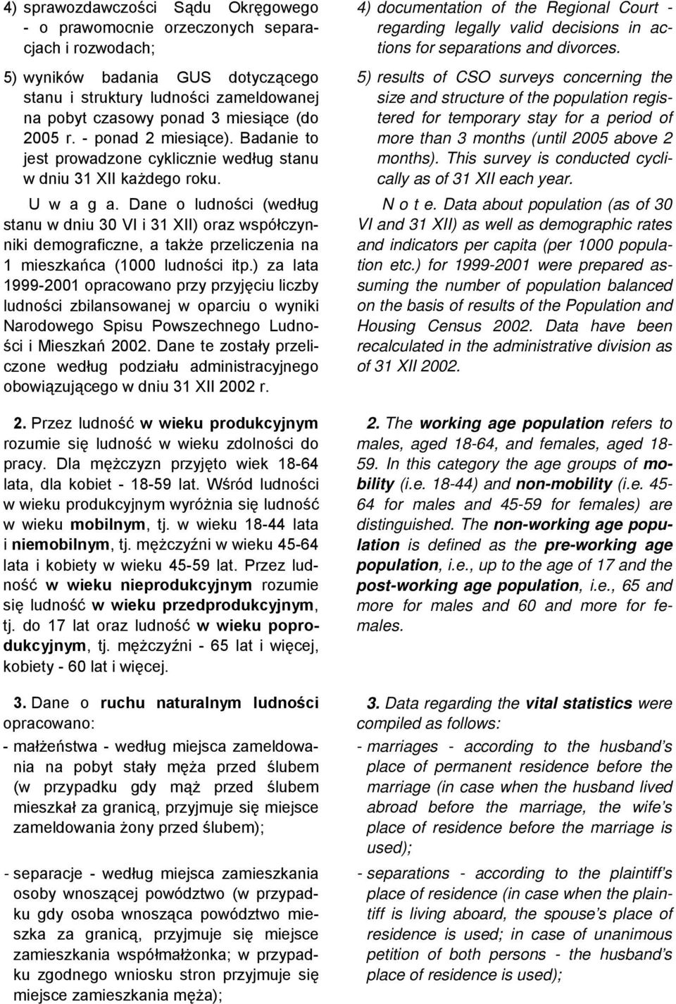 Dane o ludności (według stanu w dniu 30 VI i 31 XII) oraz współczynniki demograficzne, a także przeliczenia na 1 mieszkańca (1000 ludności itp.