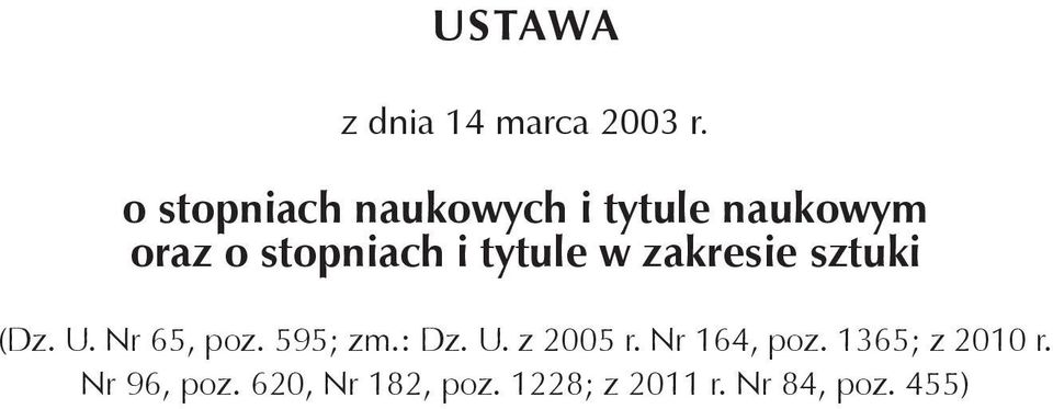 tytule w zakresie sztuki (Dz. U. Nr 65, poz. 595; zm.: Dz. U. z 2005 r.