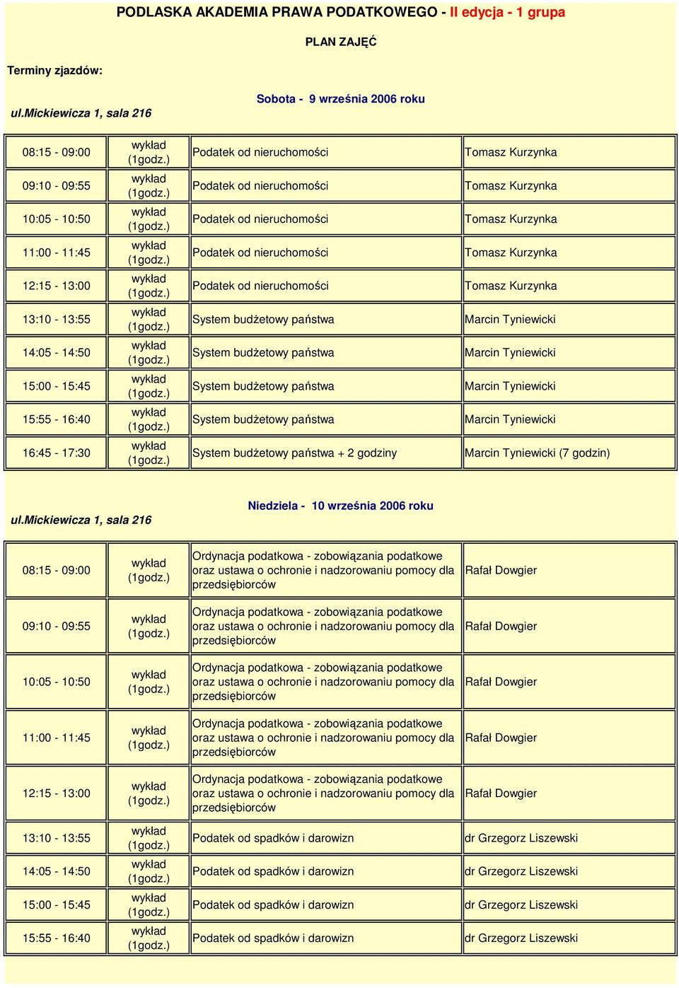 System budŝetowy państwa Marcin Tyniewicki System budŝetowy państwa + 2 godziny Marcin Tyniewicki (7 godzin) Niedziela - 10