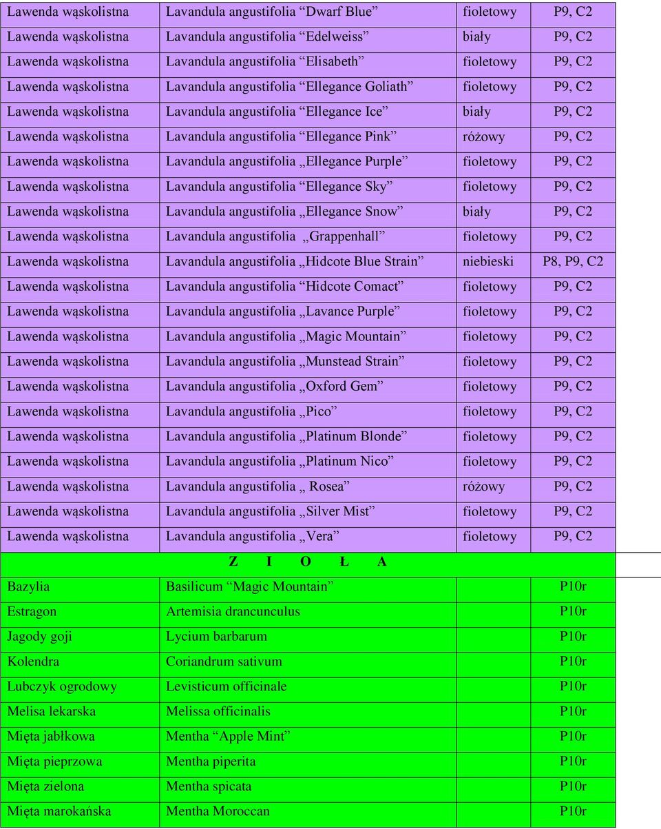 Ellegance Pink różowy P9, C2 Lawenda wąskolistna Lavandula angustifolia Ellegance Purple fioletowy P9, C2 Lawenda wąskolistna Lavandula angustifolia Ellegance Sky fioletowy P9, C2 Lawenda wąskolistna