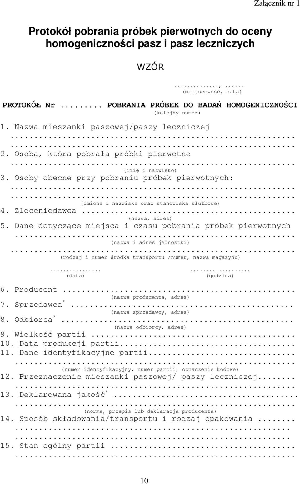 Osoby obecne przy pobraniu próbek pierwotnych:.. (imiona i nazwiska oraz stanowiska służbowe) 4. Zleceniodawca... (nazwa, adres) 5.