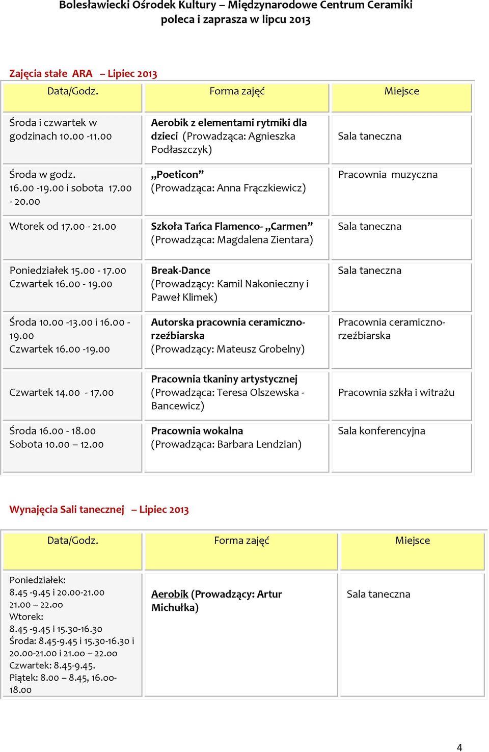 00-17.00 Czwartek 16.00-19.