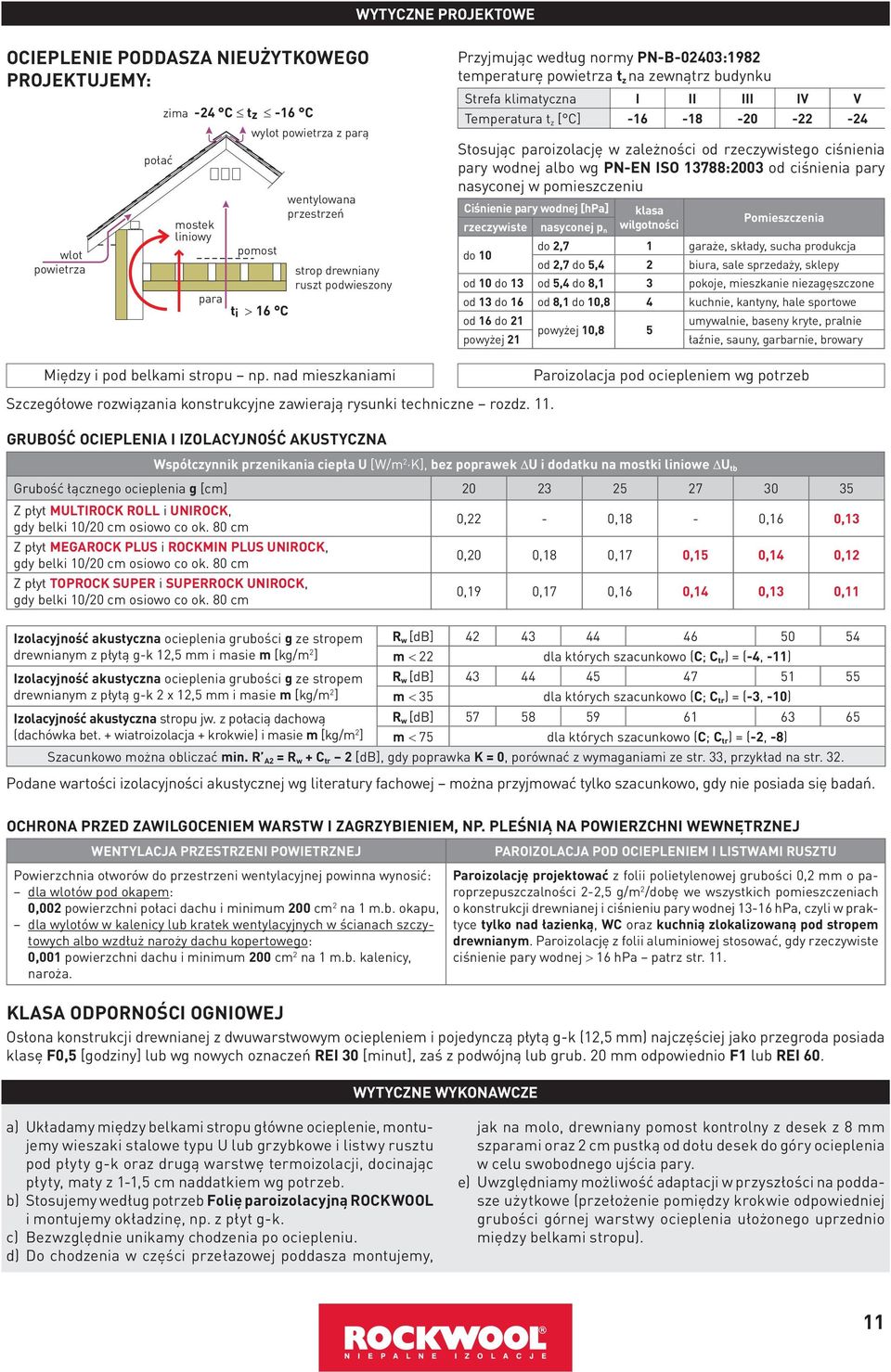 nad mieszkaniami Przyjmując według normy PN-B-0240:1982 temperaturę powietrza t z na zewnątrz budynku Strefa klimatyczna I II III IV V Temperatura t z [ C] -16-18 -20-22 -24 Stosując paroizolację w