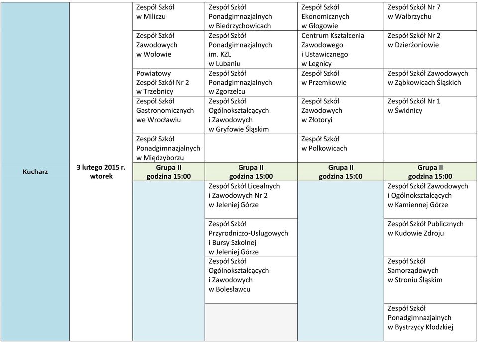 KZL w Lubaniu Ogólnokształcących i w Gryfowie Śląskim I Licealnych i Nr 2 w Przemkowie w Złotoryi w Polkowicach I Nr 7
