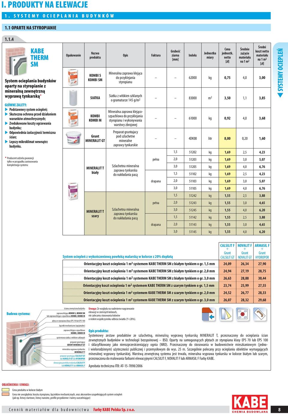 1 OPARTE NA STYROPIANIE 1.1.4 KABE THERM SM System ocieplania budynków oparty na styropianie z mineralną zewnętrzną wyprawą tynkarską u Podstawowy system ociepleń; u Skuteczna ochrona przed