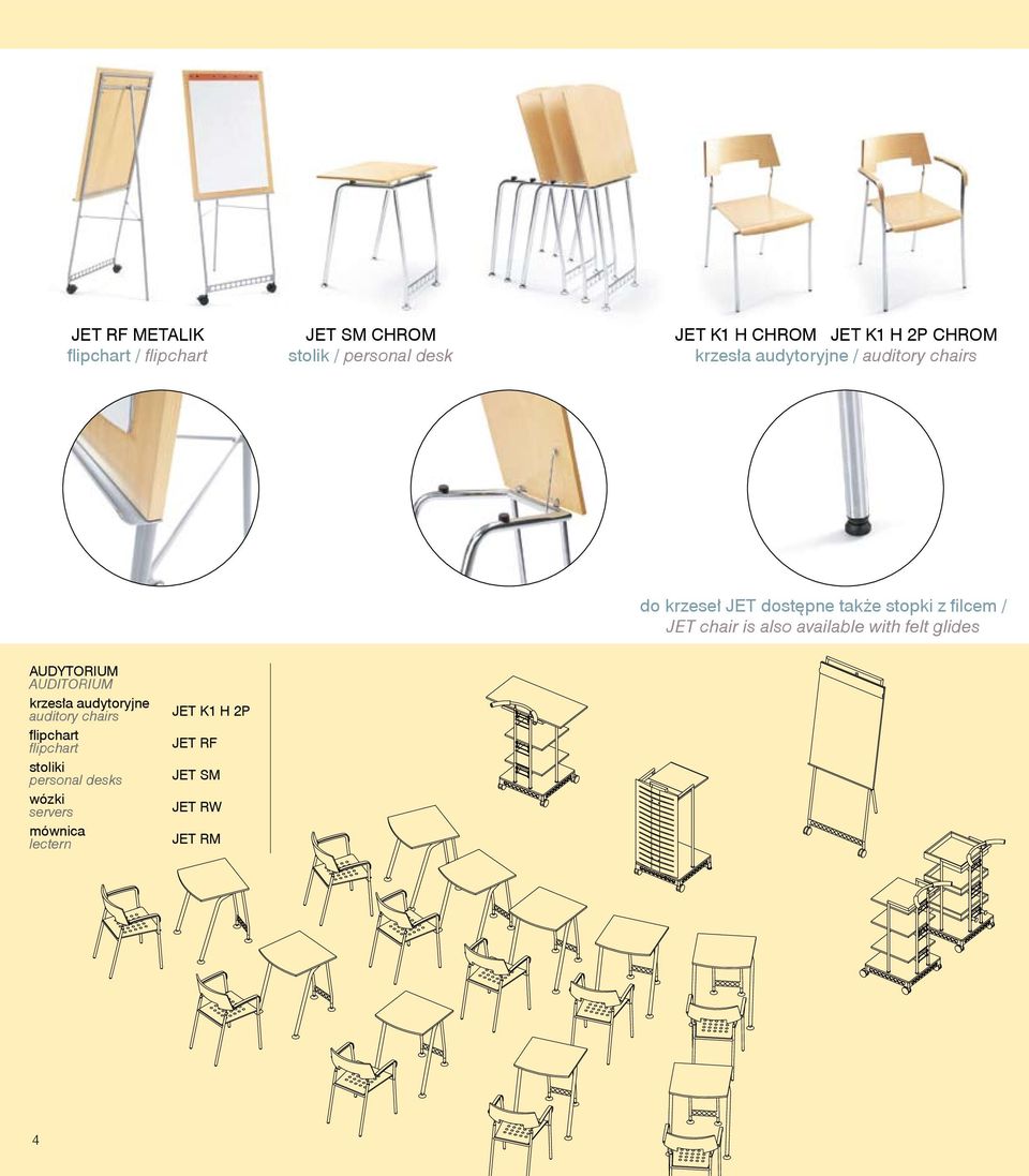 is also available with felt glides AUDYTORIUM AUDITORIUM krzesła audytoryjne auditory chairs flipchart