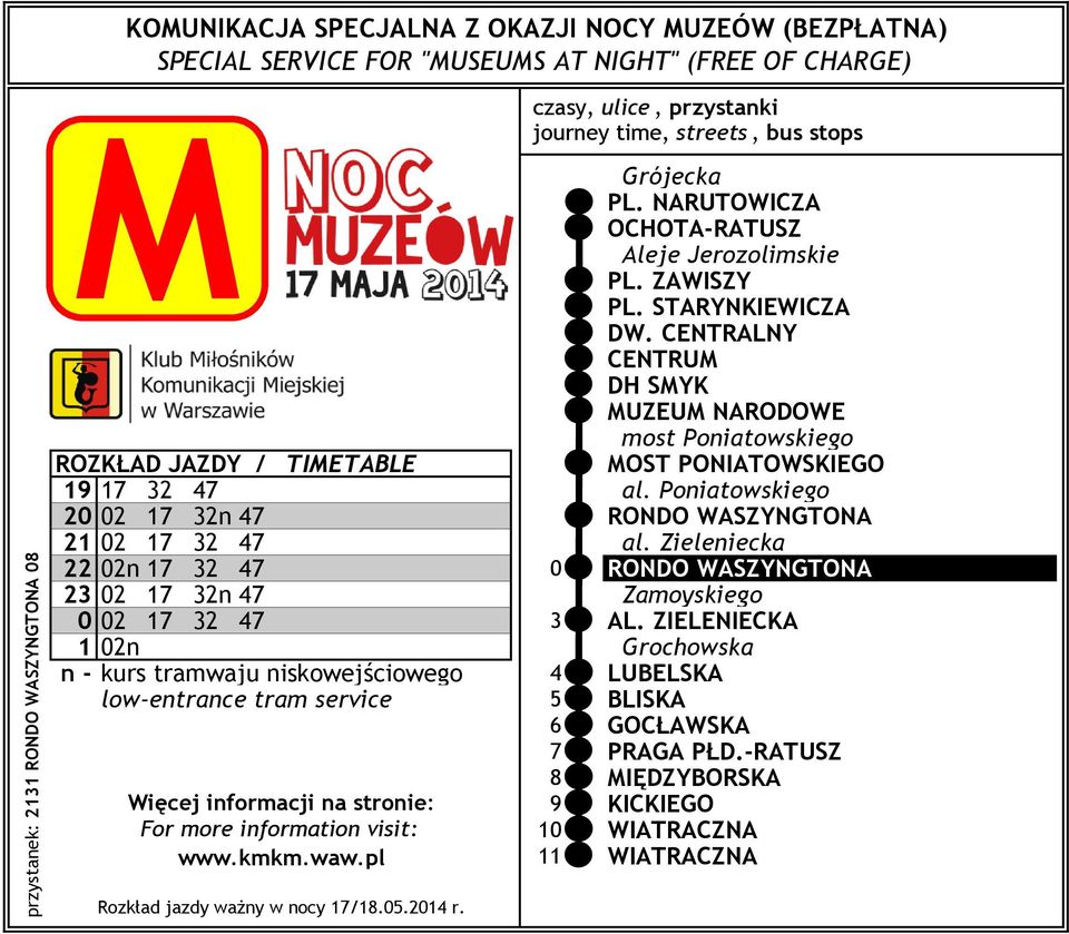 CENTRALNY CENTRU DH SYK UZEU NARODOWE most Poniatowskiego ROZKŁAD JAZDY / TIETABLE OST PONIATOWSKIEGO 19 17 32 47 al.