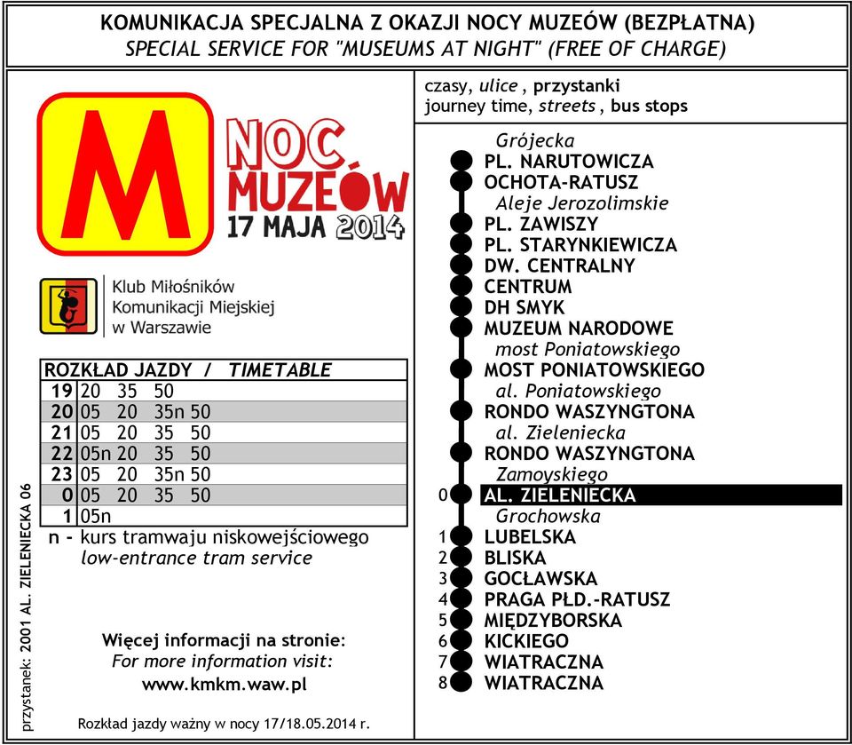 CENTRALNY CENTRU DH SYK UZEU NARODOWE most Poniatowskiego ROZKŁAD JAZDY / TIETABLE OST PONIATOWSKIEGO 19 20 35 50 al.