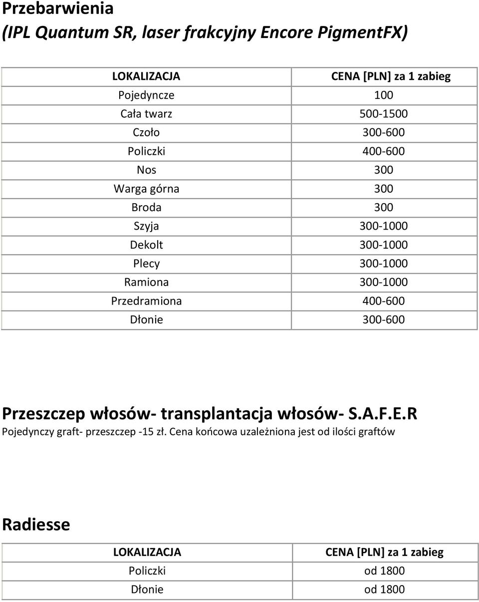 Ramiona 300-1000 Przedramiona 400-600 Dłonie 300-600 Przeszczep włosów- transplantacja włosów- S.A.F.E.