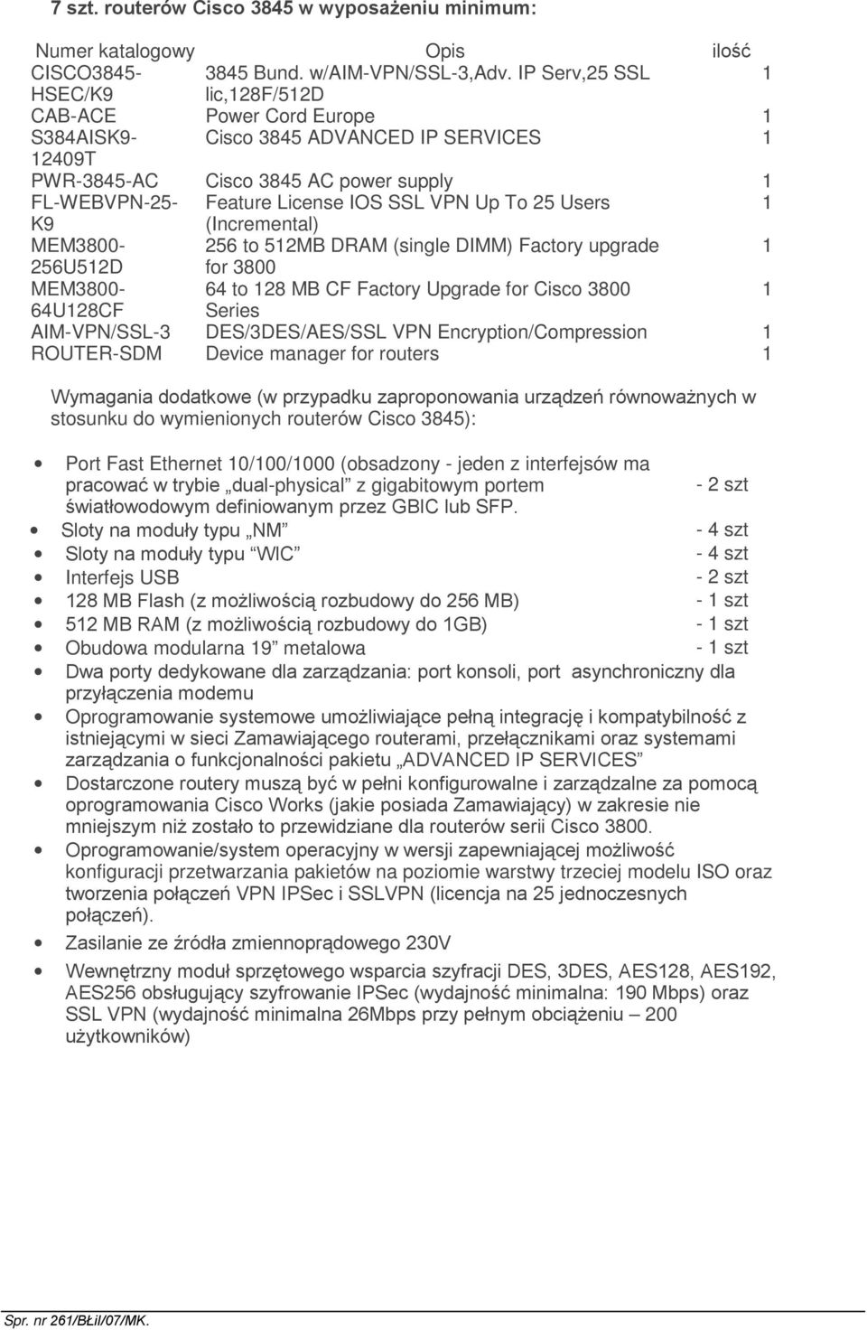 VPN Up To 25 Users 1 K9 (Incremental) MEM3800-256 to 512MB DRAM (single DIMM) Factory upgrade 1 256U512D for 3800 MEM3800-64 to 128 MB CF Factory Upgrade for Cisco 3800 1 64U128CF Series