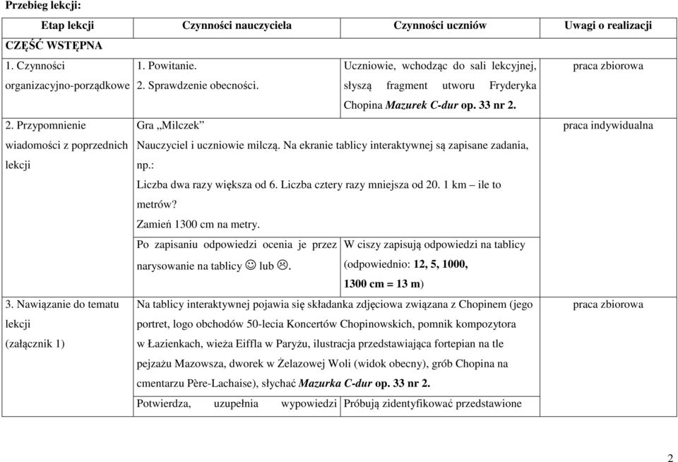 Gra Milczek Nauczyciel i uczniowie milczą. Na ekranie tablicy interaktywnej są zapisane zadania, np.: Liczba dwa razy większa od 6. Liczba cztery razy mniejsza od 20. 1 km ile to metrów?