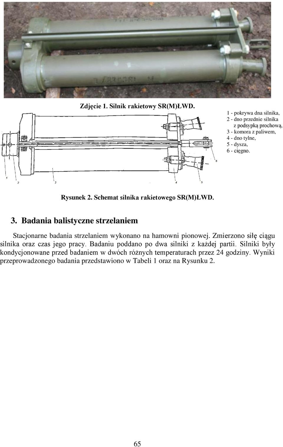 Schemat silnika rakietowego SR(M)ŁWD. 3. Badania balistyczne strzelaniem Stacjonarne badania strzelaniem wykonano na hamowni pionowej.