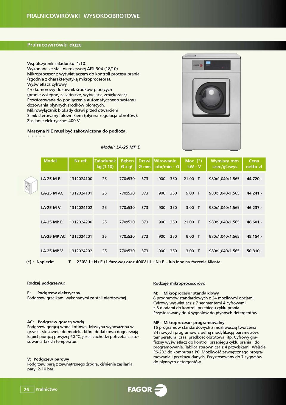 720,- LA-25 M AC 1312024101 25 770x530 373 900 350 9.00 T 980x1,040x1,565 44.241,- LA-25 M V 1312024102 25 770x530 373 900 350 3.00 T 980x1,040x1,565 46.