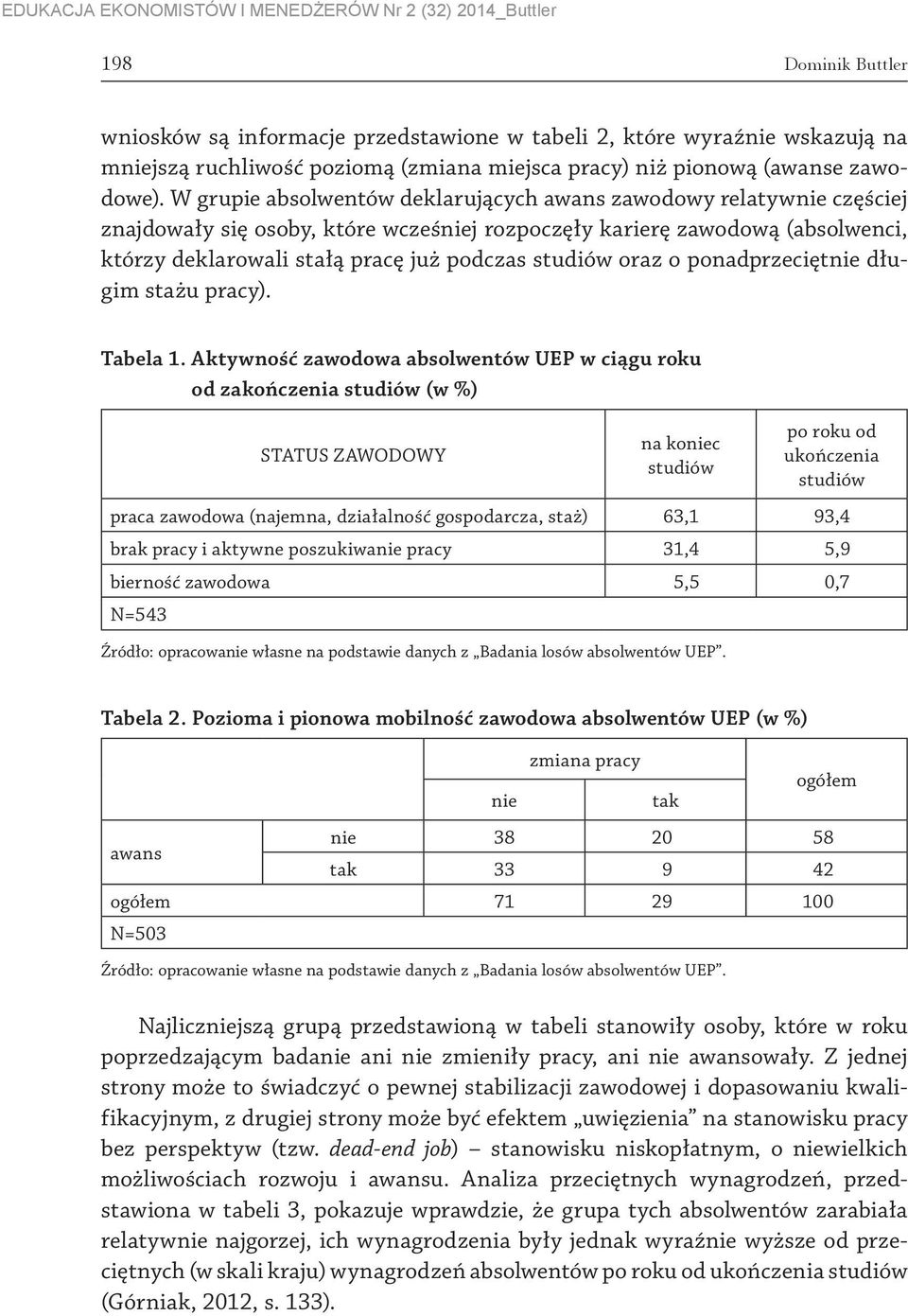 oraz o ponadprzeciętnie długim stażu pracy). Tabela 1.