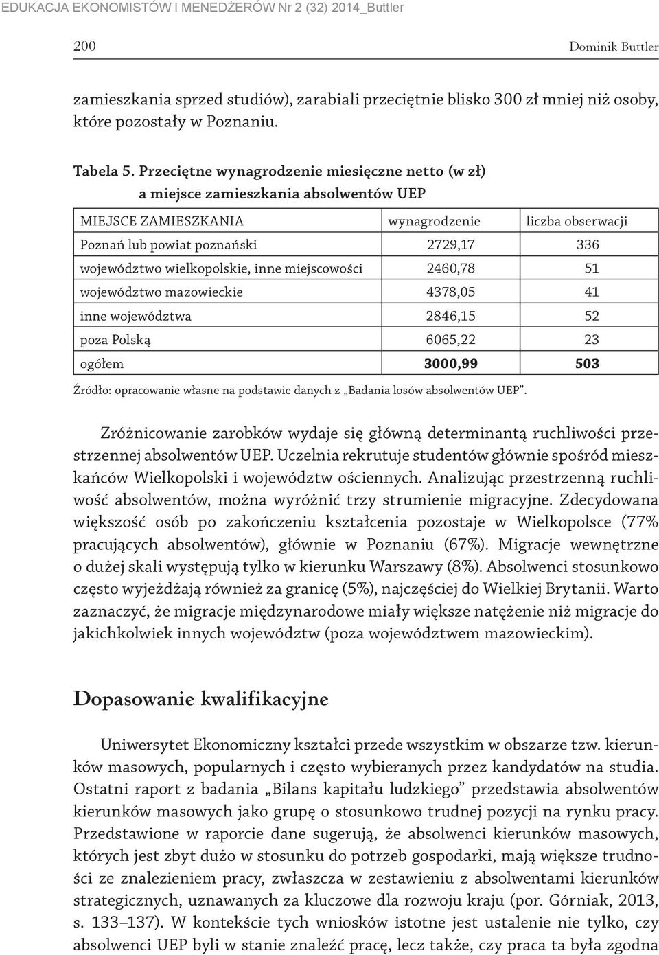 wielkopolskie, inne miejscowości 2460,78 51 województwo mazowieckie 4378,05 41 inne województwa 2846,15 52 poza Polską 6065,22 23 ogółem 3000,99 503 Zróżnicowanie zarobków wydaje się główną