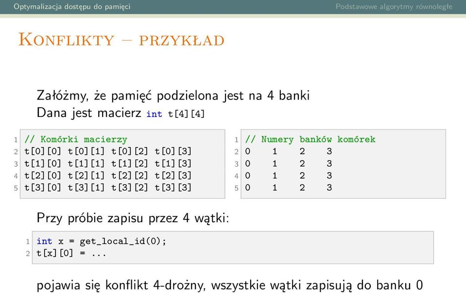 t[3][0] t[3][1] t[3][2] t[3][3] 1 // Numery banków komórek 2 0 1 2 3 3 0 1 2 3 4 0 1 2 3 5 0 1 2 3 Przy próbie