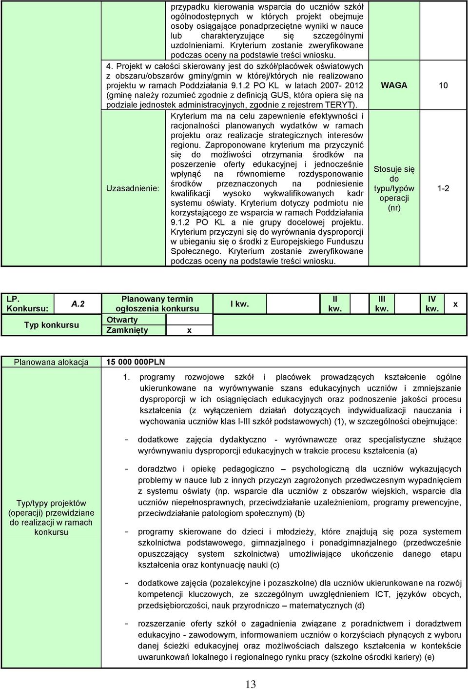 Projekt w całości skierowany jest szkół/placówek oświatowych z obszaru/obszarów gminy/gmin w której/których nie realizowano projektu w ramach Poddziałania 9.1.