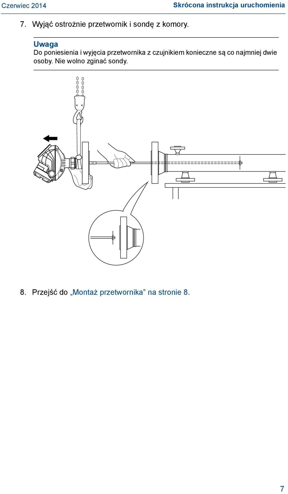 Uwaga Do poniesienia i wyjęcia przetwornika z czujnikiem