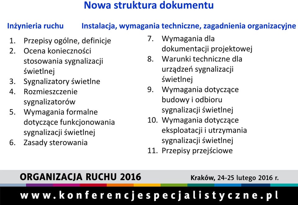 Zasady sterowania Instalacja, wymagania techniczne, zagadnienia organizacyjne 7. Wymagania dla dokumentacji projektowej 8.